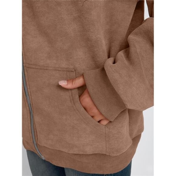 Women Zip Up Hoodie Acid Wash Oversized Sweatshirt Y2k Fall Winter Pullover - Picture 5 of 6